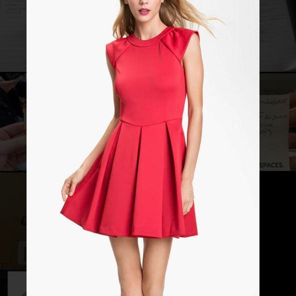 Ted Baker Red Pleated Mini Dress for Wedding Guest
